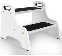 StrongTek Tabouret à 2 marches en Bois pour Enfants avec Surface antidérapante, poignées Portables, Patins antidérapants et capacité de 136 kg, Support Polyvalent et Robuste (White)