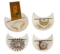 Stronrive Carte Tarot en Bois, Jeux Tarot en Forme Lune, Décoration D'autel Présentoir en Forme Lune Rectangulaire Carte en Bois Outils Divination Oracle Sorcière