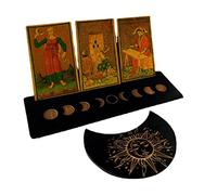 Stronrive Carte Tarot en Bois, Jeux Tarot en Forme Lune, Décoration D'autel Présentoir en Forme Lune Rectangulaire Carte en Bois Outils Divination Oracle Sorcière