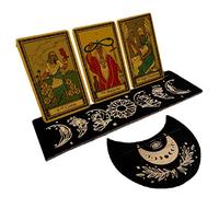 Stronrive Carte Tarot en Bois, Jeux Tarot en Forme Lune, Décoration D'autel Présentoir en Forme Lune Rectangulaire Carte en Bois Outils Divination Oracle Sorcière