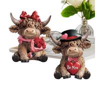 Stronrive Figurines de Vache Mini,Décorations Bovines Romantiques de la Saint-Valentin | Statuettes Animalières 2 Pièces - pour la Saint-Valentin, Mariage, Décor Ferme, Table, Étagère, Cuisine,