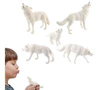 Stronrive Loup | Figurines Loup Jouets,5 pièces réalistes Figurines d'animaux Loup Arctique, Cadeau d'anniversaire Jouet gâteau pour Les, Ornements Loup Arctique