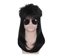 Stronrive Perruque Cosplay Homme, Perruques Longues Bouclées Cheveux Artificiels Rétro Années 80 pour Femmes Et Hommes, Perruque Noire Rocker Punk Perruques Mullet pour Costume Cosplay
