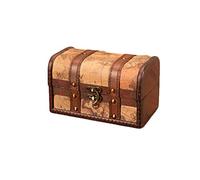 Stronrive Rangement Coffre Au Trésor Cadenas, Wooden Colonial Style Diamond Checked Pirate Treasure Chest Trinket Boxes, Vintage Bois Marron Stockage Boîte Coffret, Fabriqué À La ain