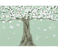 STROXTH WALLPAPER Papier Peint 200cmx140cm Nature Paysage 3D Panoramique Blanc Érable Texture Grand Arbre Papillon Paysage Zen Poster géant en Papier Peint