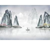 STROXTH WALLPAPER Papier Peint 200cmx140cm Nature Paysage 3D Panoramique Paysage De Bateau De Pêche Moderne Minimaliste Zen Mountain Water Peak Zen Poster géant en Papier Peint