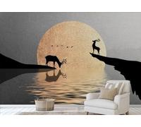 STROXTH WALLPAPER Papier Peint 200cmx140cm Nature Paysage 3D Panoramique Paysage Marin Abstrait Noir Et Blanc Élan Golden Sunrise Zen Poster géant en Papier Peint