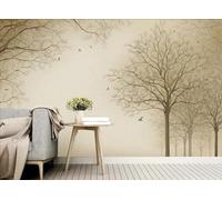 STROXTH WALLPAPER Papier Peint 200cmx140cm Nature Paysage 3D Panoramique Plan Gris Et Blanc Bois Oiseaux Volants Rêve Salon Zen Poster géant en Papier Peint