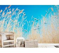STROXTH WALLPAPER Papier Peint 300cmx210cm Nature Paysage 3D Panoramique Moderne Roseau Frais Ciel Bleu Oiseaux Volant Fond Pastoral Zen Poster géant en Papier Peint