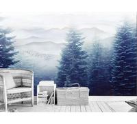 STROXTH WALLPAPER Papier Peint 300cmx210cm Nature Paysage 3D Panoramique Mur De Fond De Forêt De Pins De Montagne De Nuages Naturels Frais Modernes Zen Poster géant en Papier Peint