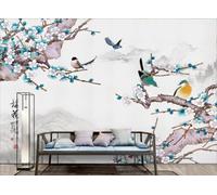 STROXTH WALLPAPER Papier Peint 300cmx210cm Paysages 3D Panoramique Encre Chinoise Eau De Montagne Bleu Blanc Prunier Fleur Oiseau Zen Poster géant en Papier Peint
