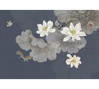 STROXTH WALLPAPER Papier Peint 300cmx210cm Rétro 3D Panoramique Chinois Vintage Abstrait Lotus Blanc Lotus Feuille De Lotus Bleu Mural Zen Poster géant en Papier Peint
