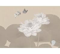 STROXTH WALLPAPER Papier Peint 300cmx256cm Fleurs de lotus 3D Panoramique Peint À La Main Vintage Zen Blanc Lotus Papillon Fond Mur Zen Poster géant en Papier Peint
