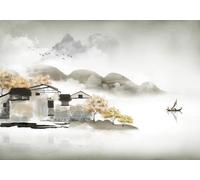 STROXTH WALLPAPER Papier Peint 300cmx256cm Nature Paysage 3D Panoramique Peinture Murale De Paysage De Maison De Lac D'Eau De Montagne De Style Chinois Zen Poster géant en Papier Peint