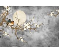 STROXTH WALLPAPER Papier Peint 350cmx245cm Rétro 3D Panoramique Peinture À La Plume Chinoise Vintage Blanc Prunier Fleur Oiseau Volant Mural Zen Poster géant en Papier Peint