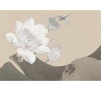 STROXTH WALLPAPER Papier Peint 400cmx280cm Fleurs de lotus 3D Panoramique Chinois Vintage Zen Gris Blanc Lotus Libellule Lotus Pompe Zen Poster géant en Papier Peint
