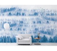 STROXTH WALLPAPER Papier Peint 400cmx280cm Tropical 3D Panoramique Blanc Nuage Brouillard Forêt De Pins Tropical Oiseau Volant Paysage Naturel Zen Poster géant en Papier Peint