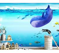 STROXTH WALLPAPER Papier Peint Panoramique 3d Baleine Dans L’Océan Bleu 200cmx140cm Monde Sous-Marin Abstrait Avec Dauphins Tapisserie Chambre Salon Décoration Murale