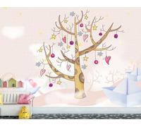 STROXTH WALLPAPER Papier Peint Panoramique 3d Cœurs Étoiles Arbre 300cmx256cm Tableaux Décoratifs De Bateaux En Papier Pour Chambre D'Enfant Tapisserie Chambre Salon Décoration Murale