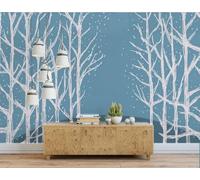 STROXTH WALLPAPER Papier Peint Panoramique 3d Grand Arbre Bleu Dessiné À La Main 150cmx105cm Paysages Tropicaux Abstraits Tapisserie Chambre Salon Décoration Murale