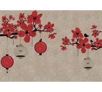 STROXTH WALLPAPER Papier Peint Panoramique 3d Japon Fleurs De Prune Rouges 400cmx280cm Décoration Murale Avec Des Lanternes Rouges Tapisserie Chambre Salon Décoration Murale