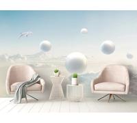 STROXTH WALLPAPER Papier Peint Panoramique 3d Paysage De Ciel Bleu Et De Nuages Blanc 400cmx280cm Dauphins Et Boules Blanches Tapisserie Chambre Salon Décoration Murale