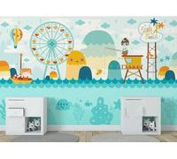 STROXTH WALLPAPER Papier Peint Panoramique Aire De Jeux Pour Enfants 300cmx256cm Dessin Animé Minimaliste Doodle Sea Park Tapisserie Chambre Salon Décoration Murale Muraux