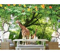 STROXTH WALLPAPER Papier Peint Panoramique Animaux de la forêt verte 400cmx280cm Girafe Dans Un Zoo Aux Murs Blancs. Tapisserie Chambre Salon Décoration Murale Muraux