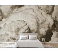 STROXTH WALLPAPER Papier Peint Panoramique Blanc Nuages Contemporains 150cmx105cm Européen Peint À La Main Vintage Nostalgie Nuage Blanc Tapisserie Chambre Salon Décoration Murale Muraux