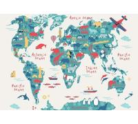 STROXTH WALLPAPER Papier Peint Panoramique Carte Du Monde 3d Chambre Salon Moderne Cartoon Bleu Monde Des Animaux Océans Maternelle Enfant Garçon Fille Poster Geant Mural (300cmx256cm)