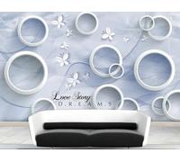 STROXTH WALLPAPER Papier Peint Panoramique Cercles géométriques 350cmx245cm Motif Minimaliste Moderne Avec Papillon Blanc Tapisserie Chambre Salon Décoration Murale Muraux