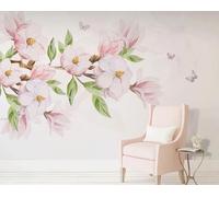 STROXTH WALLPAPER Papier Peint Panoramique Composition florale de magnolias 150cmx105cm Fleurs De Magnolia Rouges Peintes À La Main Dans Un Style Vintage Tapisserie Chambre Salon Décoration Murale M