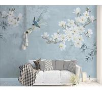 STROXTH WALLPAPER Papier Peint Panoramique Fleurs de magnolia chinois 400cmx280cm Motif Floral Et Oiseaux Bleus Tapisserie Chambre Salon Décoration Murale Muraux