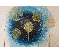 STROXTH WALLPAPER Papier Peint Panoramique Fleurs De Pissenlit 430cmx300cm Peinture À L'Huile De Style Européen Or Fleurs Bleu Oiseaux Volants Tapisserie Chambre Salon Décoration Murale Muraux