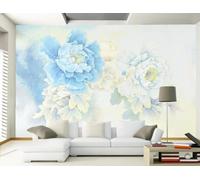 STROXTH WALLPAPER Papier Peint Panoramique Fleurs de pivoine bleues 400cmx280cm Motifs Floraux De Pivoines À L'Aquarelle Chinoise Tapisserie Chambre Salon Décoration Murale Muraux