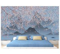 STROXTH WALLPAPER Papier Peint Panoramique Fleurs roses 250cmx175cm Paysage Rétro Chinois De Montagnes Et D'Océan Peint À La Main Tapisserie Chambre Salon Décoration Murale Muraux