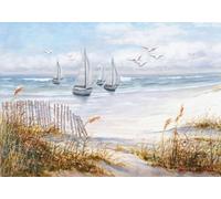 STROXTH WALLPAPER Papier Peint Panoramique Mer Paysage Roseaux 250cmx175cm Blue Ocean Beach Roseau Voilier Tapisserie Chambre Salon Décoration Murale Muraux