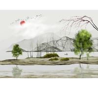 STROXTH WALLPAPER Papier Peint Panoramique Montagne Paysage Nature Chinois 3d Chambre Adulte Encre Moderne Lochs Oiseau Arbre De Vie Salon Enfant Poster Geant Mural
