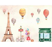 STROXTH WALLPAPER Papier Peint Panoramique Montgolfières Colorées 200cmx140cm Cartoon City Street Tour De Fer Ballon À Air Chaud Chambre D'Enfants Tapisserie Chambre Salon Décoration Murale Murau