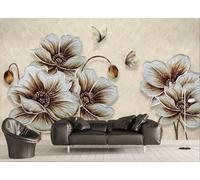 STROXTH WALLPAPER Papier Peint Panoramique Motifs Floral Relief 400cmx280cm Papillons Floraux De La Beauté Dorée Tapisserie Chambre Salon Décoration Murale Muraux