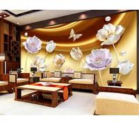 STROXTH WALLPAPER Papier Peint Panoramique Motifs floraux colorés en relief 400cmx280cm Tulipes Florales Sur Fond De Soie Dorée Tapisserie Chambre Salon Décoration Murale Muraux