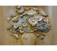 STROXTH WALLPAPER Papier Peint Panoramique Motifs Relief Floral 400cmx280cm Vase Vintage Fleurs Bleues Tapisserie Chambre Salon Décoration Murale Muraux