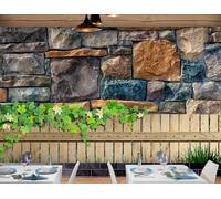 STROXTH WALLPAPER Papier Peint Panoramique Murs de pierre de jardin 430cmx300cm Clôtures En Bois Vintage Murs En Briques Et Pierres Tapisserie Chambre Salon Décoration Murale Muraux