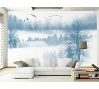 STROXTH WALLPAPER Papier Peint Panoramique Nuages blancs brumeux 430cmx300cm Paysage De Forêt Tropicale Bleue Avec Des Oiseaux Tapisserie Chambre Salon Décoration Murale Muraux