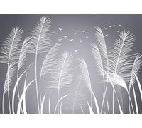 STROXTH WALLPAPER Papier Peint Panoramique Paysage Noir Et Blanc Marin Roseaux Oiseaux Pigeons 3d DéCor Fleur Sur Mesure Poster Geant Mural Paysage Enfant Chambre Fille (150cmx105cm)