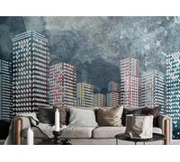STROXTH WALLPAPER Papier Peint Panoramique Paysage Urbain Nocturne Abstrait 300cmx210cm Architecture Urbaine Abstraite Moderne Et Minimaliste Tapisserie Chambre Salon Décoration Murale Muraux