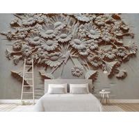 STROXTH WALLPAPER Papier Peint Panoramique Tournesol Fleur 350cmx245cm Vase En Relief Fleurs Blanches Tapisserie Chambre Salon Décoration Murale Muraux