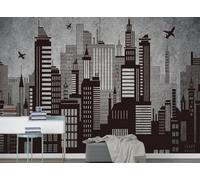 STROXTH WALLPAPER Papier Peint Panoramique Ville 3D Peint À La Main Nuit Noire Architecture De La Ville Peinture Décorative 400cmx280cm Chambre Salon Zen Poster Geant Mural
