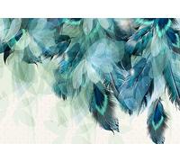 STROXTH WALLPAPER Papier Peint Plume Tapisserie Murales Panoramique Nature 3D Salon Chambre, Élégant Rétro Moderne Bleu Plume Sur Mesure Fille Garcon Conception Maison Poster Mural