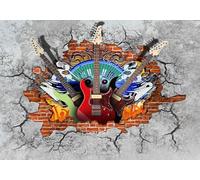 STROXTH WALLPAPER Papier Peint Street Art Panoramique Murales Guitares Salon Adulte 3d Moderne Mur Béton Trou Guitares Restaurant Musique Chambre Enfant Poster Geant Mural (150cmx105cm)